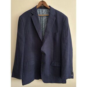 Lauren Ralph Lauren LINEN 2 Button Navy Blue Blazer Sport Coat Jacket 44 L